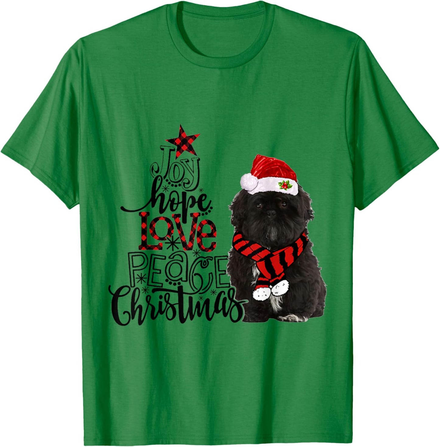 Joy Hope Love Peace Christmas Black Shih Tzus 2020 T-Shirt - T-Shirt | Irish Green