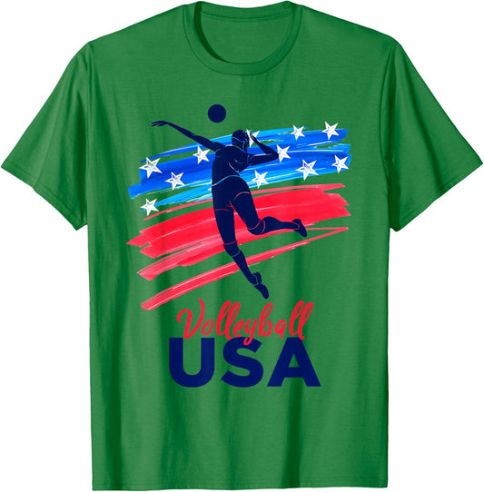 Volleyball USA Support The Team Shirt USA Flag T-Shirt - T-Shirt | Irish Green