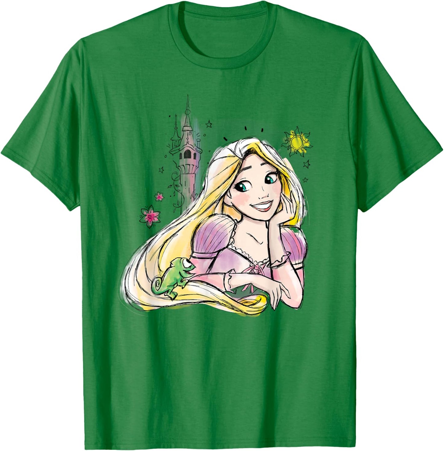 Disney Princesses Tangled Rapunzel & Pascal Water Color Art T-Shirt - T-Shirt | Irish Green