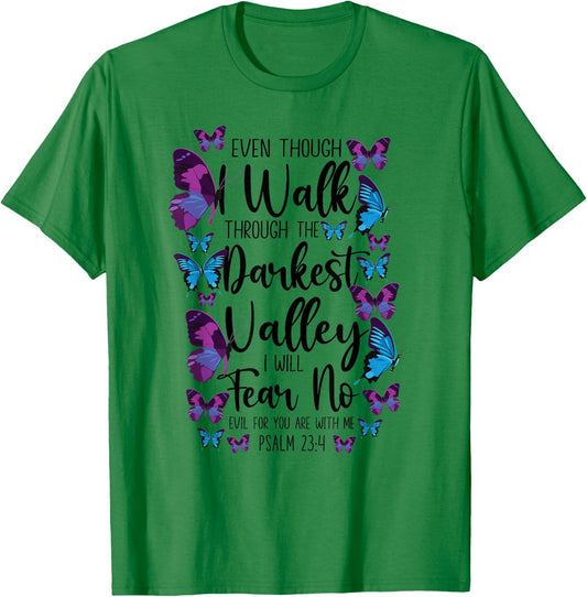 Christian Bible Verse Quote Butterfly Psalm 23:4 T-Shirt - T-Shirt | Irish Green