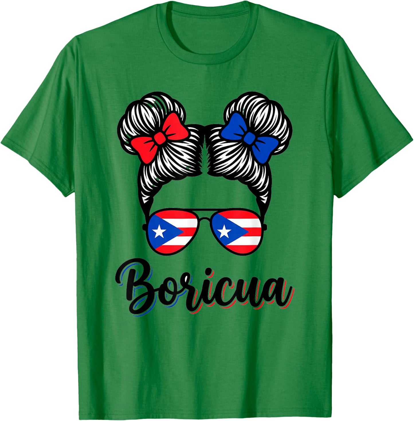 Puerto Rico Boricua Girl Retro Hair Sunglasses Souvenir T-Shirt - T-Shirt | Irish Green