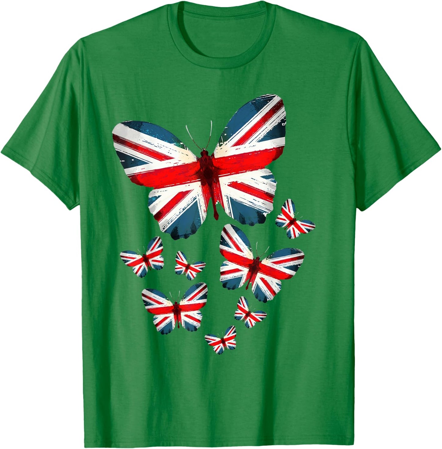 Union Jack Flag Butterfly For Kids & UK British Expats T-Shirt - T-Shirt | Irish Green