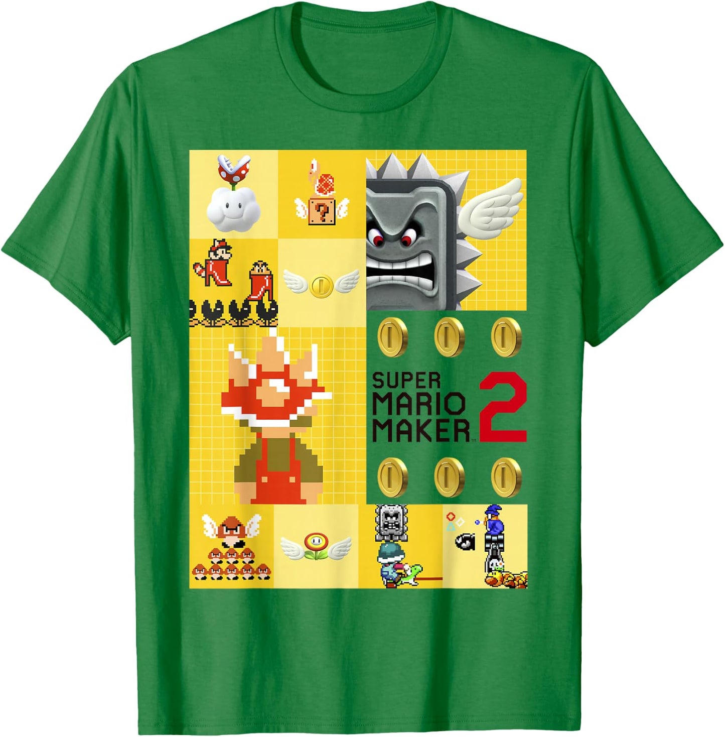 Super Mario Maker 2 Character Gameplay Panel Logo T-Shirt - T-Shirt | Irish Green