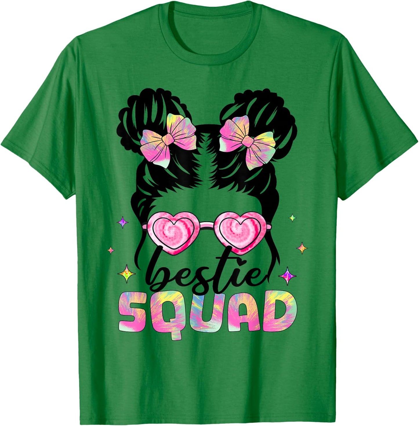 Bestie Squad Girls Kids Teens Messy Bun Best Friends Tie Dye T-Shirt - T-Shirt | Irish Green