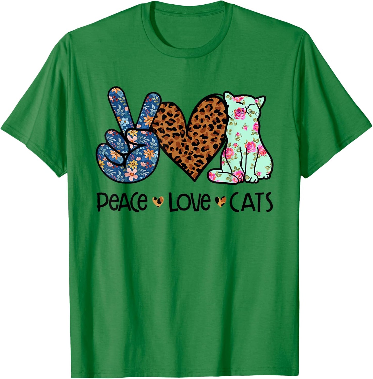 Peace Love Cats Kitty Cat lover Women Girls Kids T-Shirt - T-Shirt | Irish Green