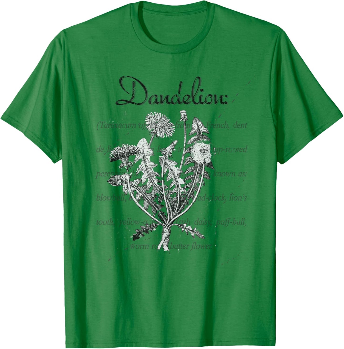 Dandelion Vintage Botanical Illustration with Definition T-Shirt - T-Shirt | Irish Green