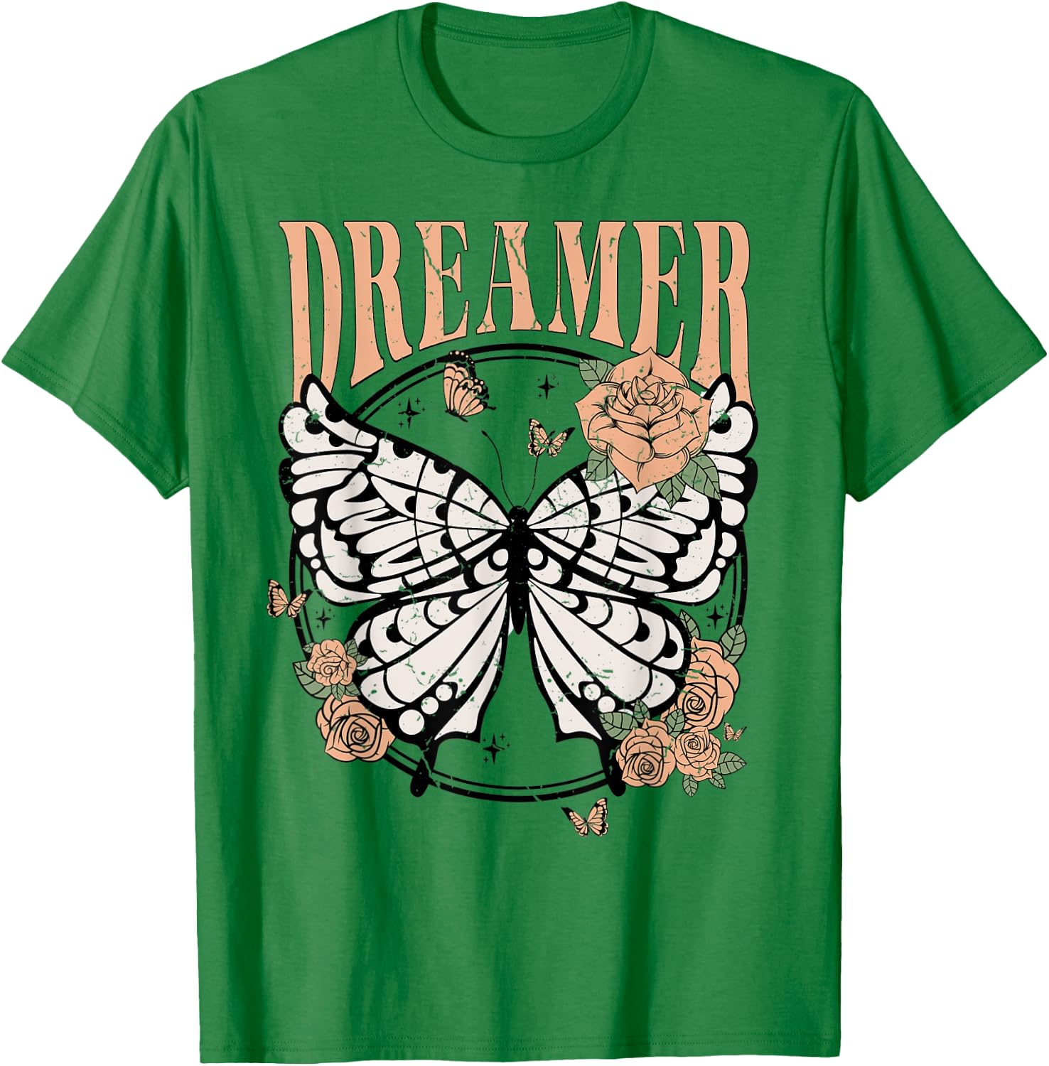 Vintage Retro Dreamer Butterfly 80's 90's Style Lover Gift T-Shirt - T-Shirt | Irish Green