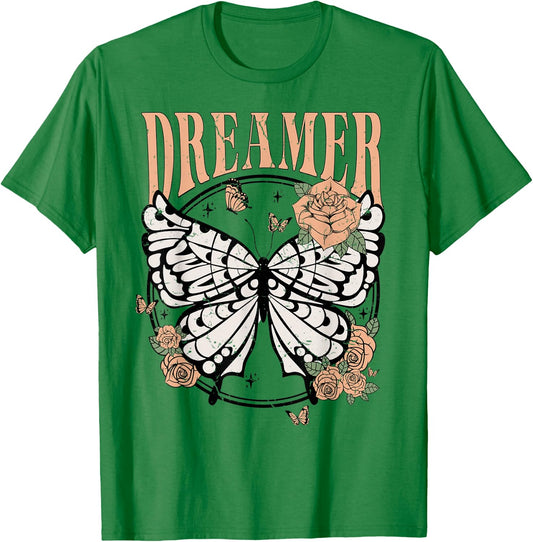 Vintage Retro Dreamer Butterfly 80's 90's Style Lover Gift T-Shirt - T-Shirt | Irish Green