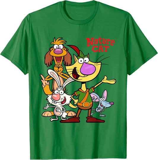 Nature Cat and Friends T-Shirt - T-Shirt | Irish Green