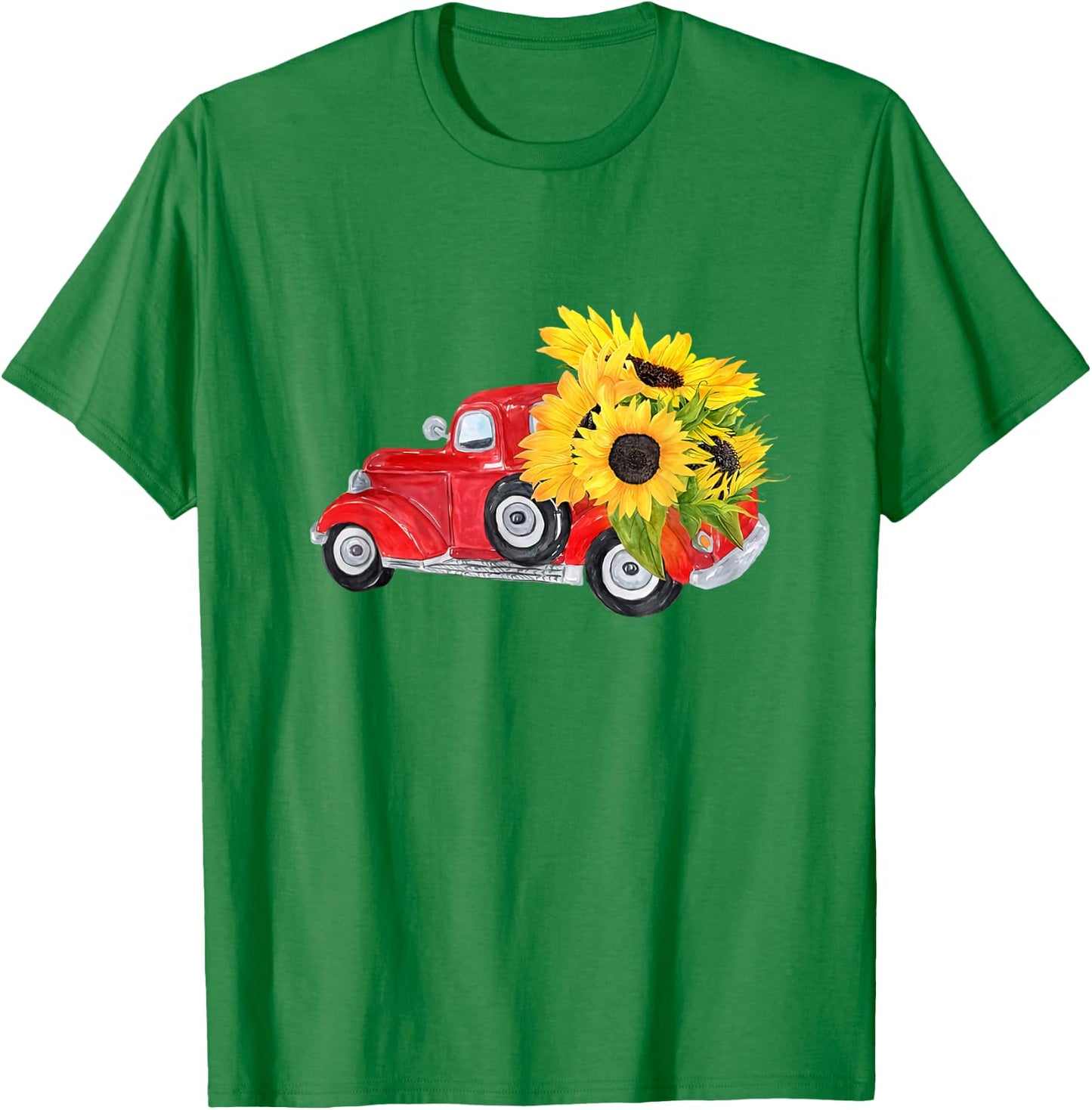Hello Fall Red Truck With Sunflowers Autumn Season Greeting T-Shirt - T-Shirt | Irish Green