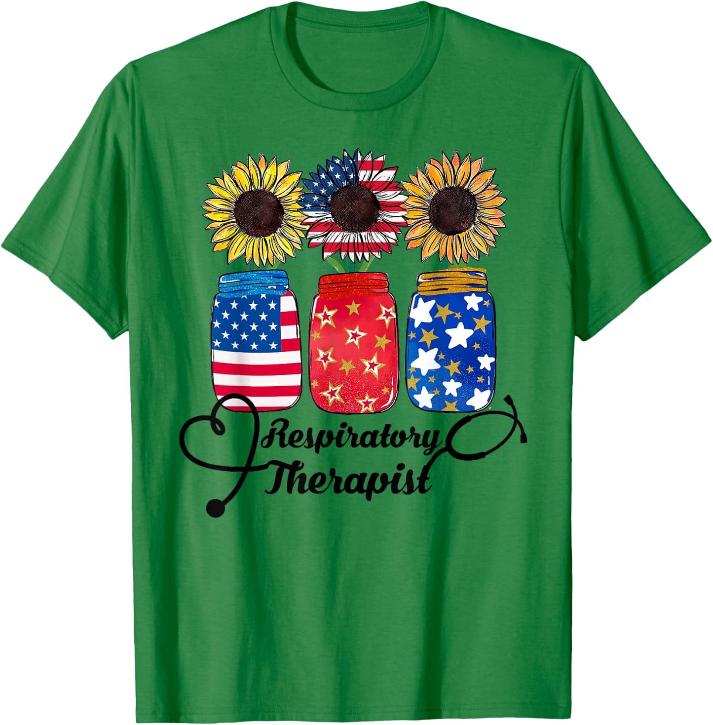 Patriotic USA Respiratory Therapist 4th Of July Sunflower T-Shirt - T-Shirt | Irish Green
