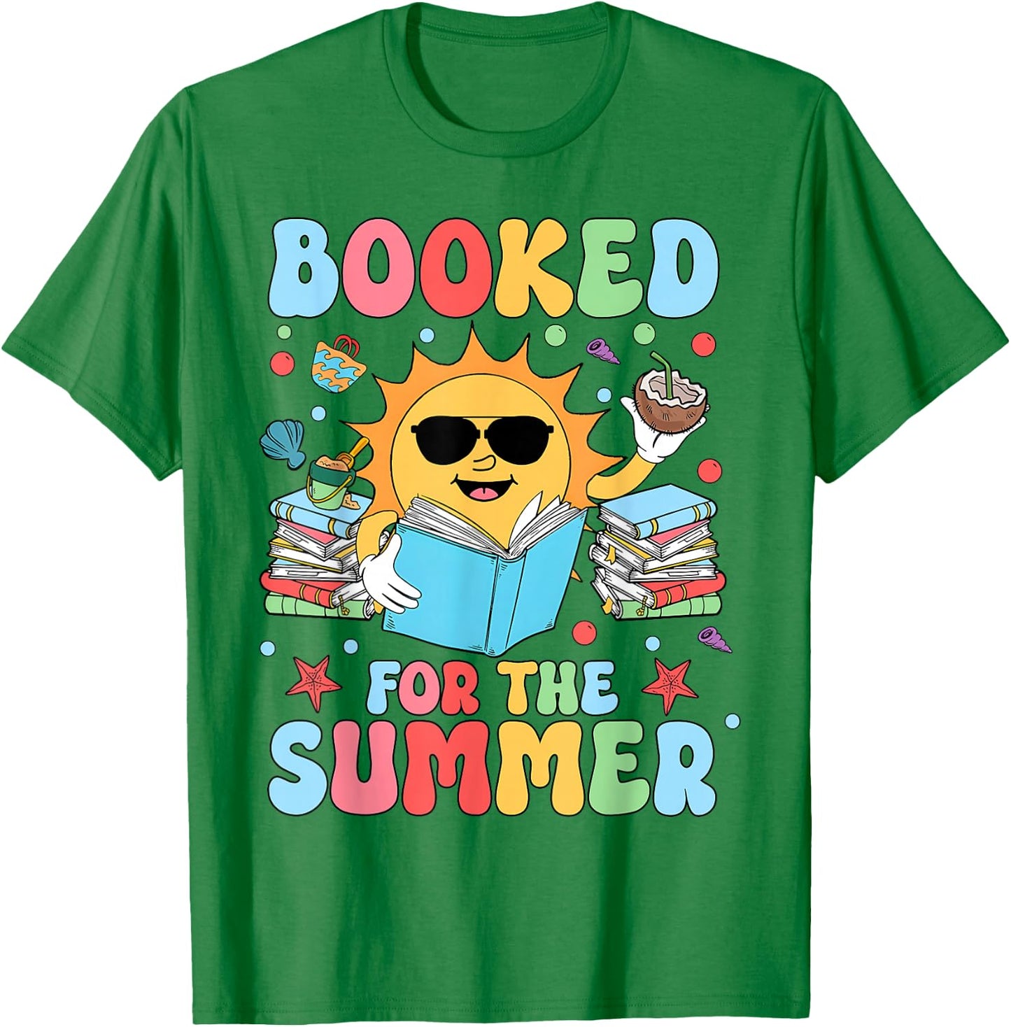 Groovy Booked For The Summer Sun Bookish Reading Librarian T-Shirt - T-Shirt | Irish Green