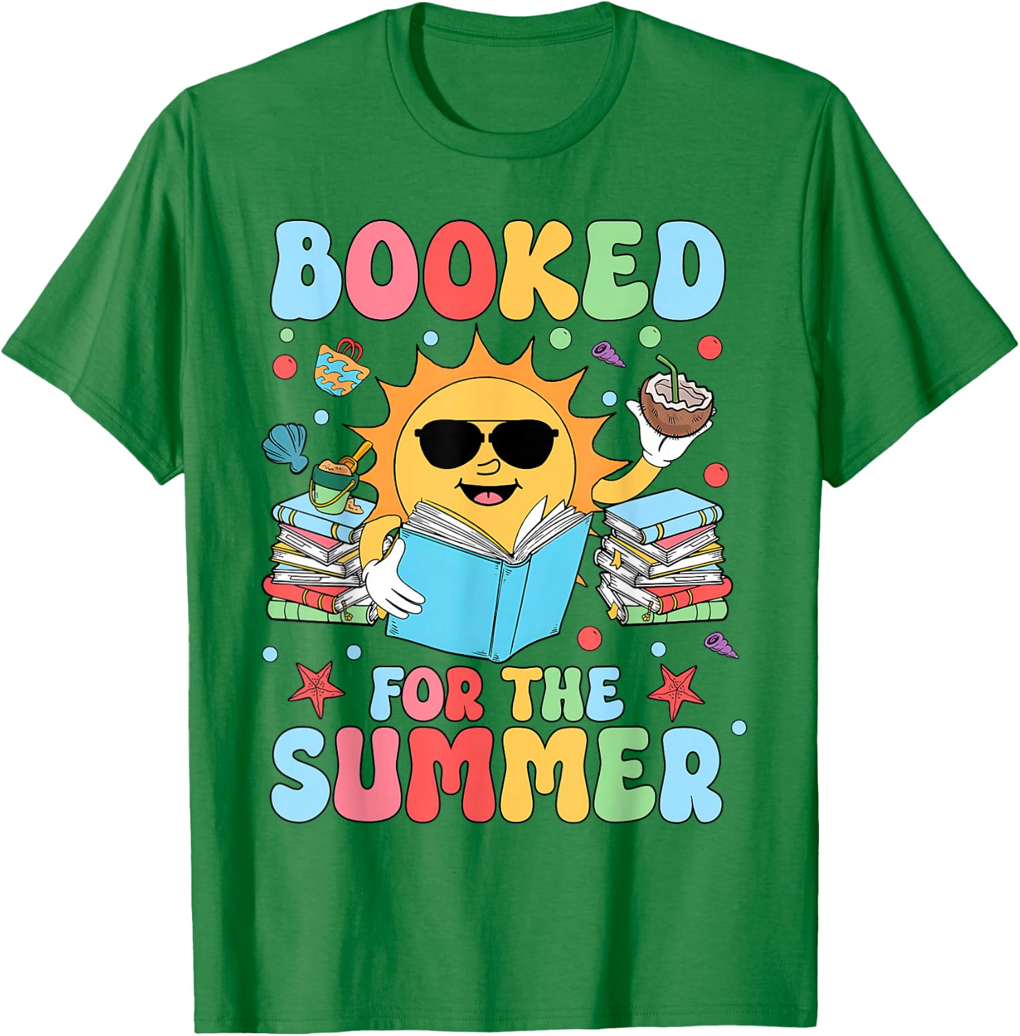Groovy Booked For The Summer Sun Bookish Reading Librarian T-Shirt - T-Shirt | Irish Green