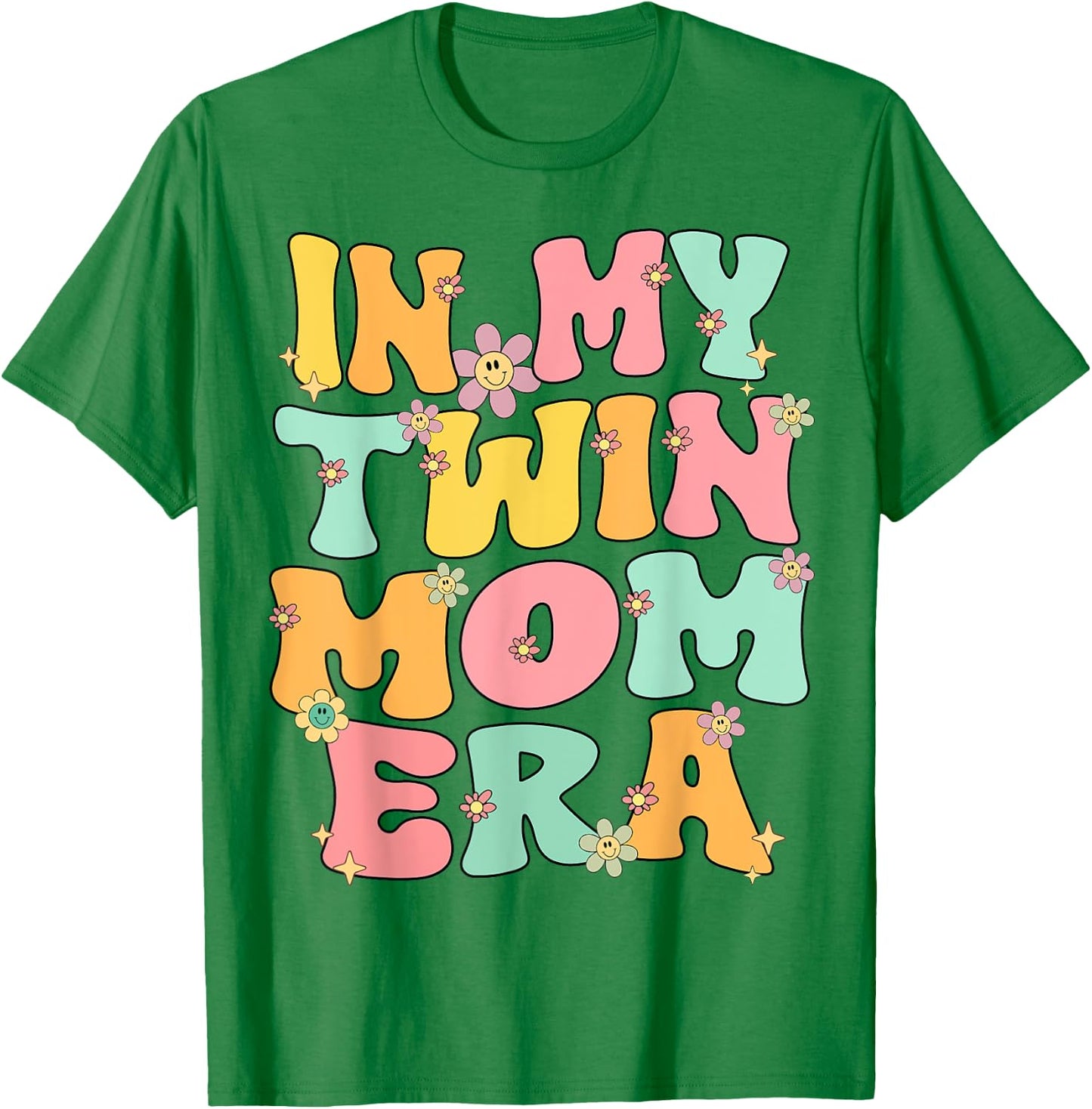 In My Twin Mom Era Twin Mama Reto Groovy Twin Mom New Mom T-Shirt - T-Shirt | Irish Green