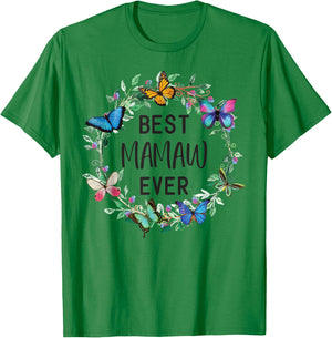 Best Mamaw Ever Butterfly Floral Personalized Name T-Shirt - T-Shirt | Irish Green