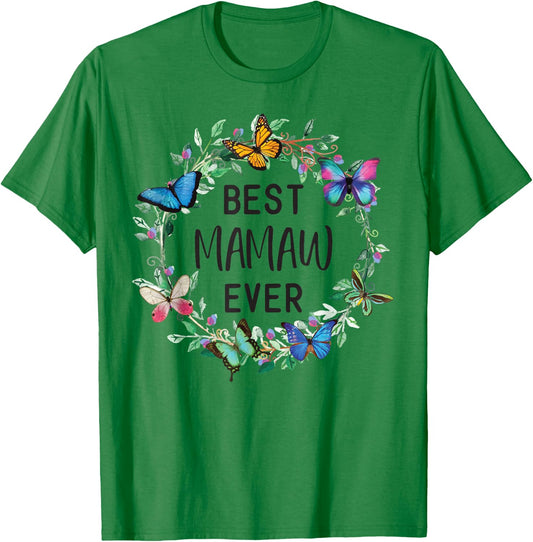 Best Mamaw Ever Butterfly Floral Personalized Name T-Shirt - T-Shirt | Irish Green