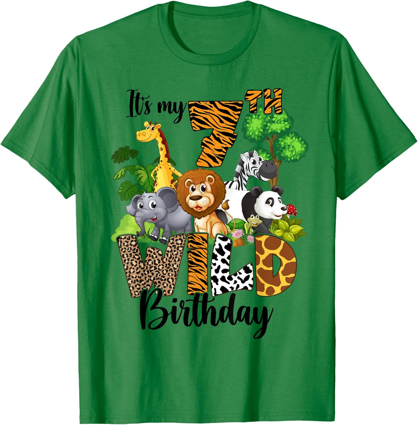 It's My 7th Birthday Zoo Theme Birthday Safari Jungle Animal T-Shirt - T-Shirt | Irish Green
