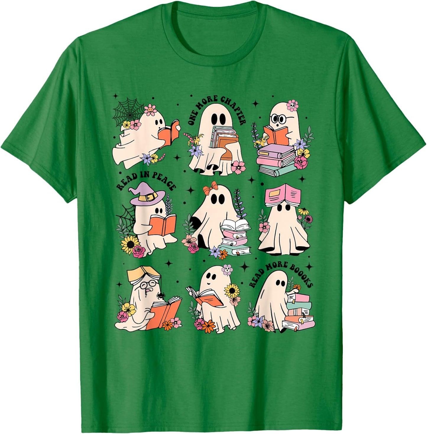 Teacher Halloween Ghost Book Reading Librarian Teacher Ghost T-Shirt - T-Shirt | Irish Green