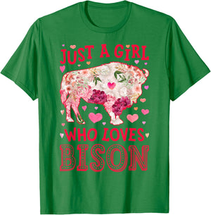 Bison Just A Girl Who Loves Buffalo Flower Women Cute Floral T-Shirt - T-Shirt | Irish Green
