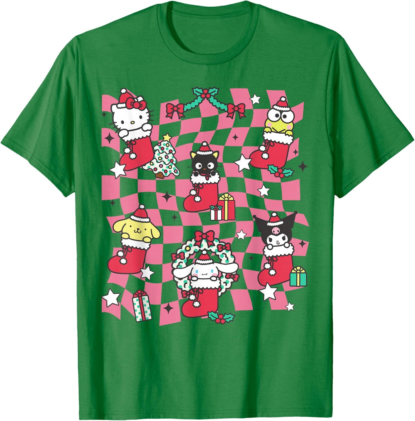 Hello Kitty and Friends Christmas Holiday Stockings Collage T-Shirt - T-Shirt | Irish Green