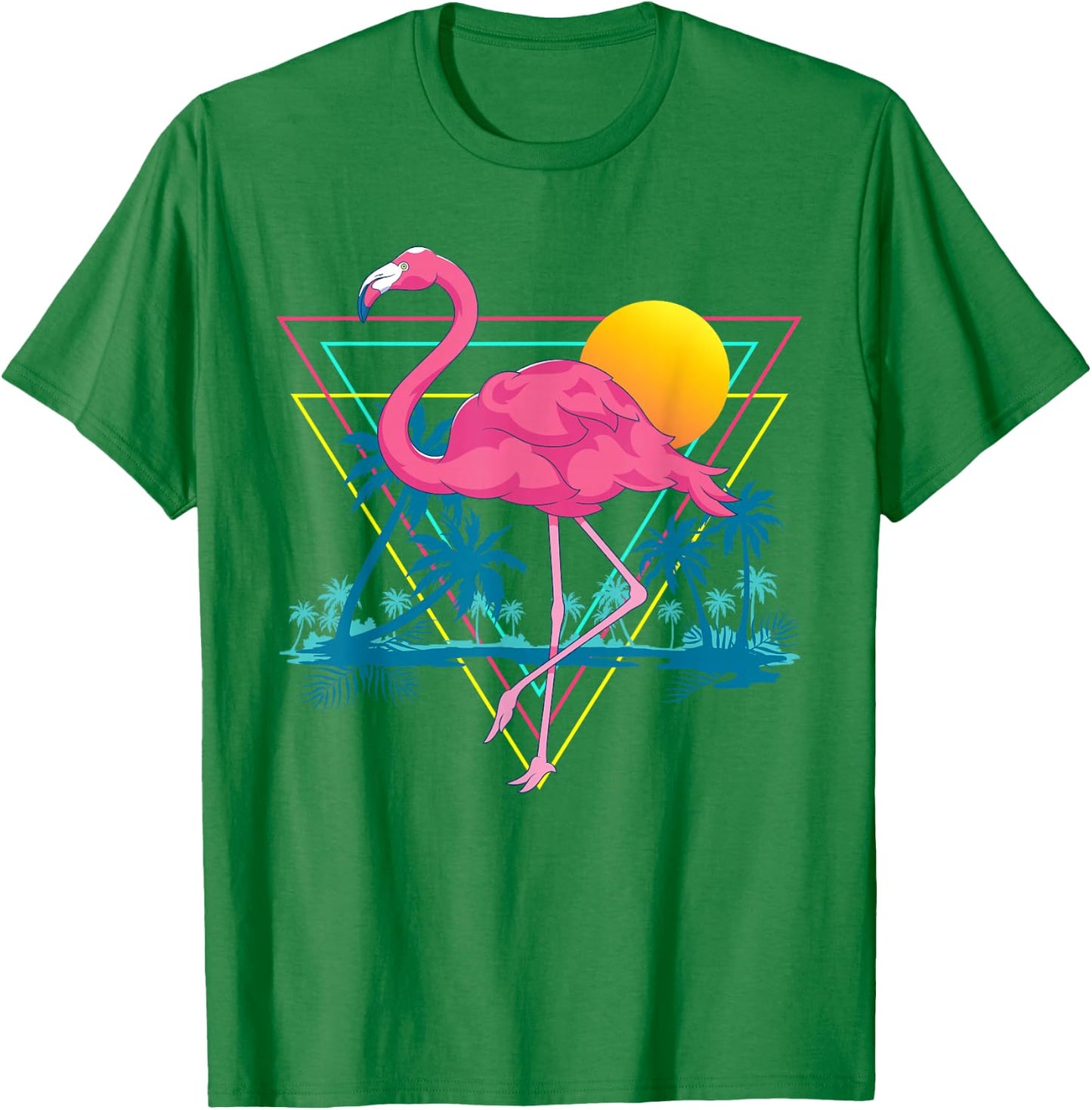 Pink Flamingo Beach Summer Vibes Palm Trees Tropical Summer T-Shirt - T-Shirt | Irish Green