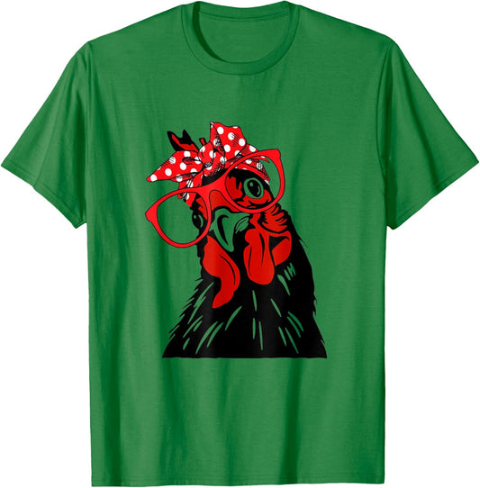 Chicken with bandana headband and glasses cute T-Shirt - T-Shirt | Irish Green
