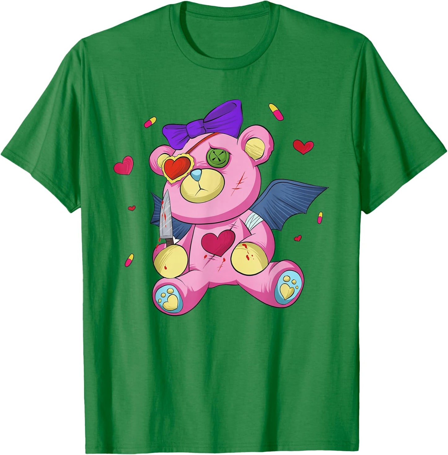 Menhera chan Yami Kawaii Pastel Goth Harajuku Teddy Bear T-Shirt - T-Shirt | Irish Green