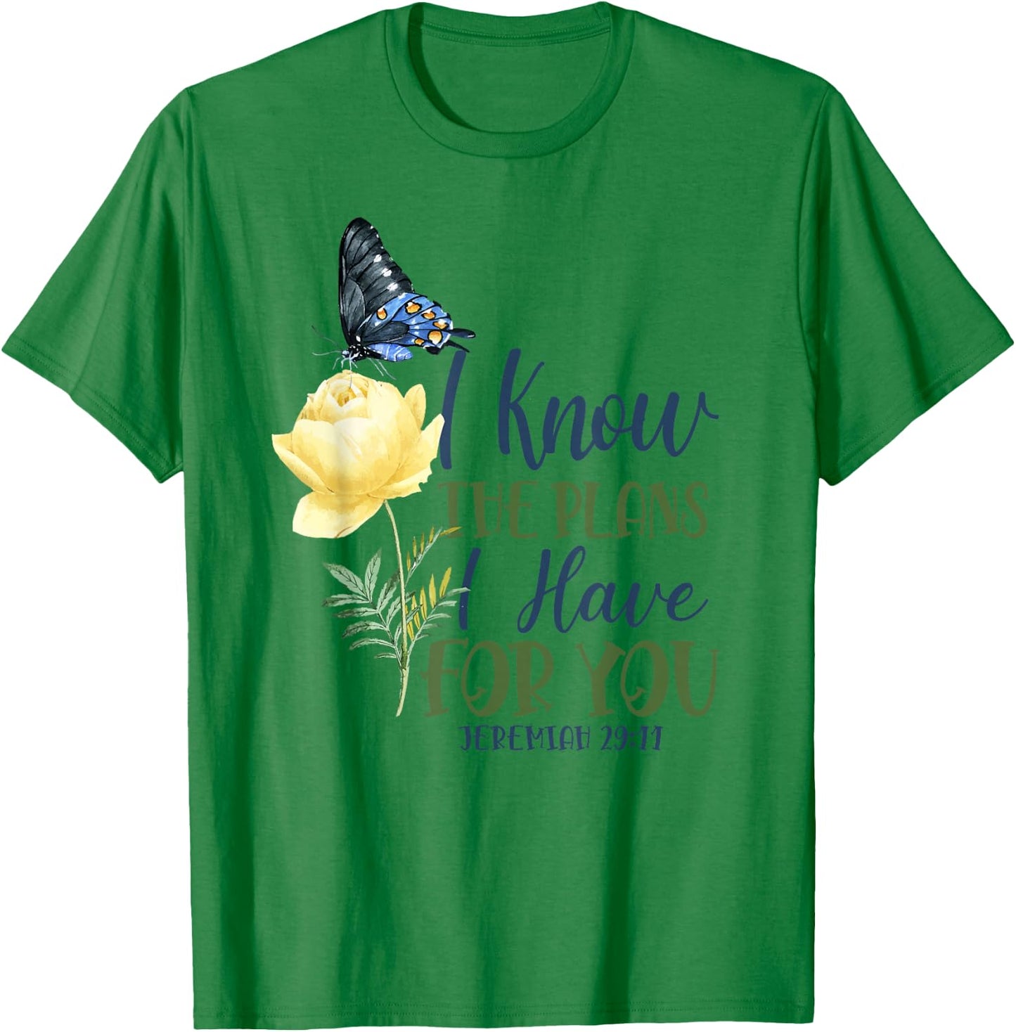 Christian Bible Verse Butterfly Rose Flower Jeremiah 29:11 T-Shirt - T-Shirt | Irish Green