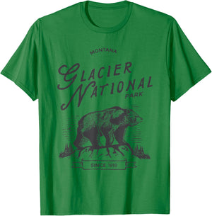 Vintage Glacier National Park T Shirt Retro Bear Montana T-Shirt - T-Shirt | Irish Green