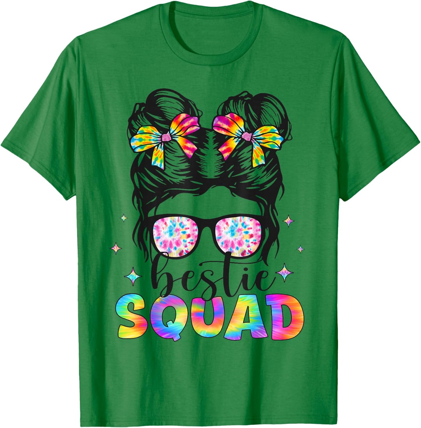 Bestie Squad Messy Bun Tie Dye Best Friends Girls Kids Teens T-Shirt - T-Shirt | Irish Green