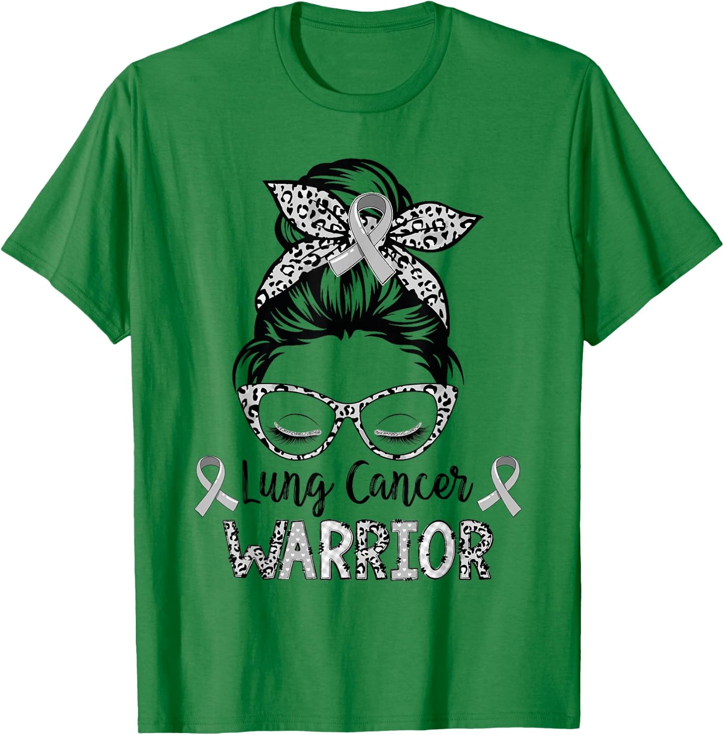 Lung Cancer Warrior Messy Bun Lung Warrior T-Shirt - T-Shirt | Irish Green