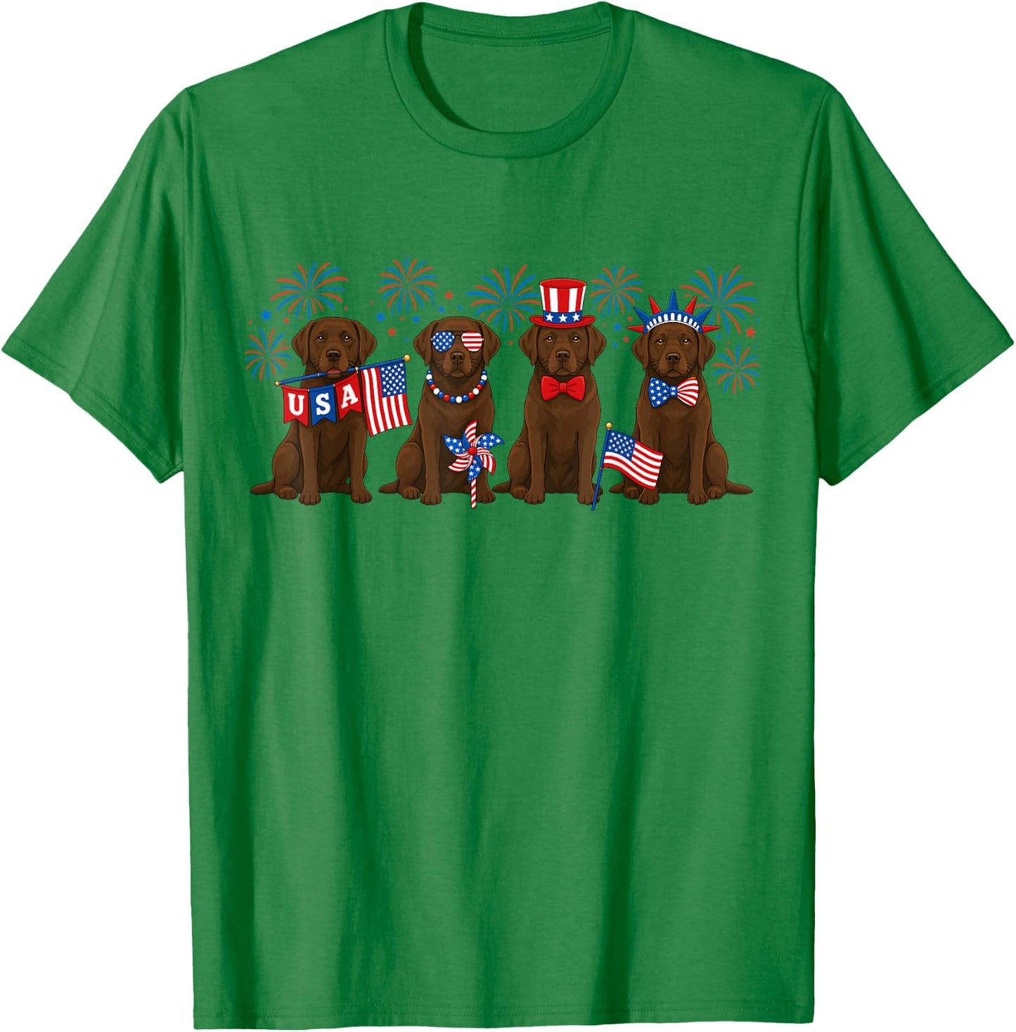 Patriotic 4th July Chocolate Lab Labrador American Flag Men T-Shirt - T-Shirt | Irish Green