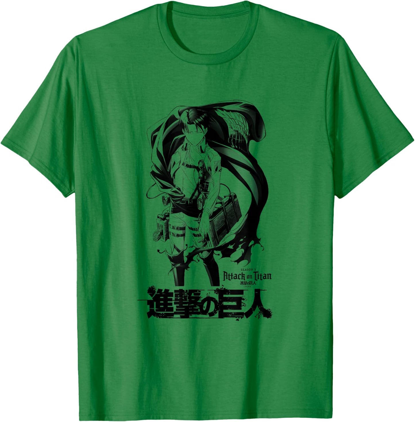 Attack on Titan Season 3 Levi with Cloak Black Outline Anime T-Shirt - T-Shirt | Irish Green