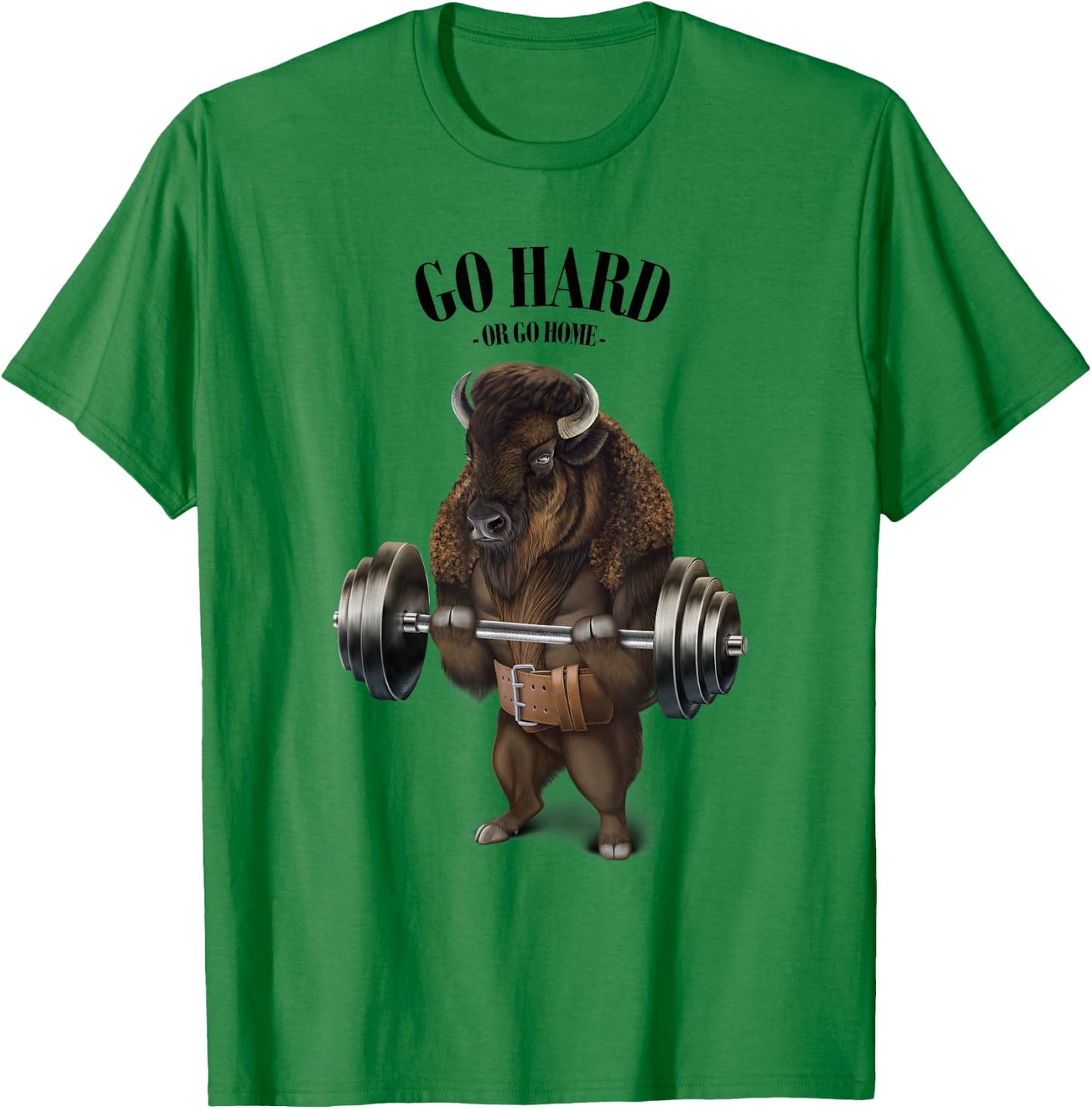 Bison Buffalo Bull Weightlifting in Fitness Gym T-Shirt - T-Shirt | Irish Green