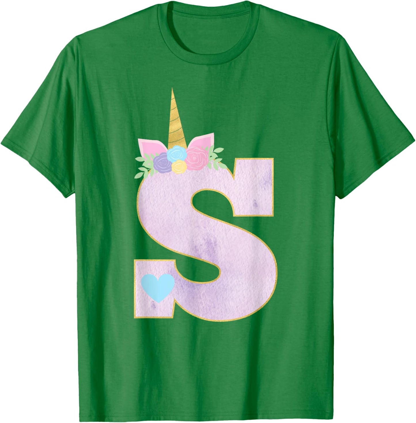 Girls Unicorn with Letter S Initial Monogram for Birthday T-Shirt - T-Shirt | Irish Green
