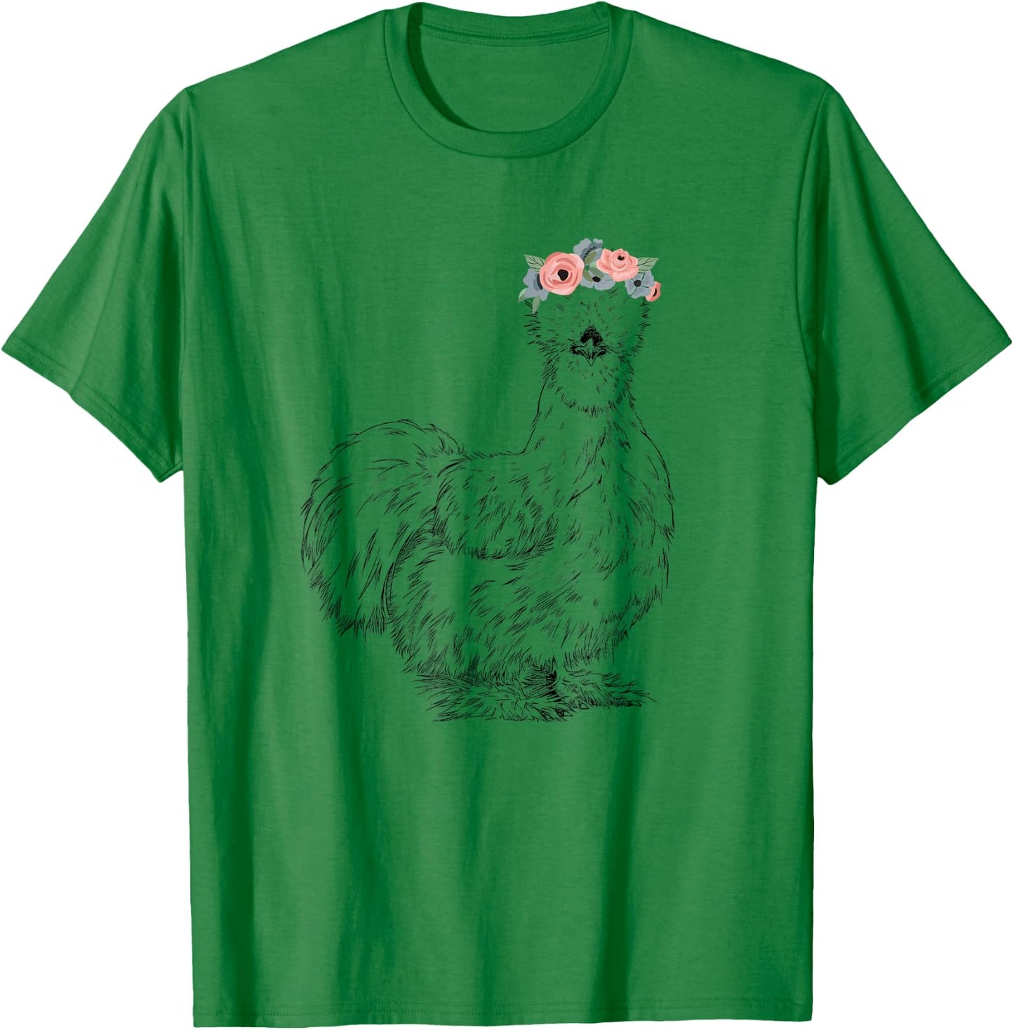 Silkie Chicken with Floral Headband Farm Animal T-Shirt - T-Shirt | Irish Green