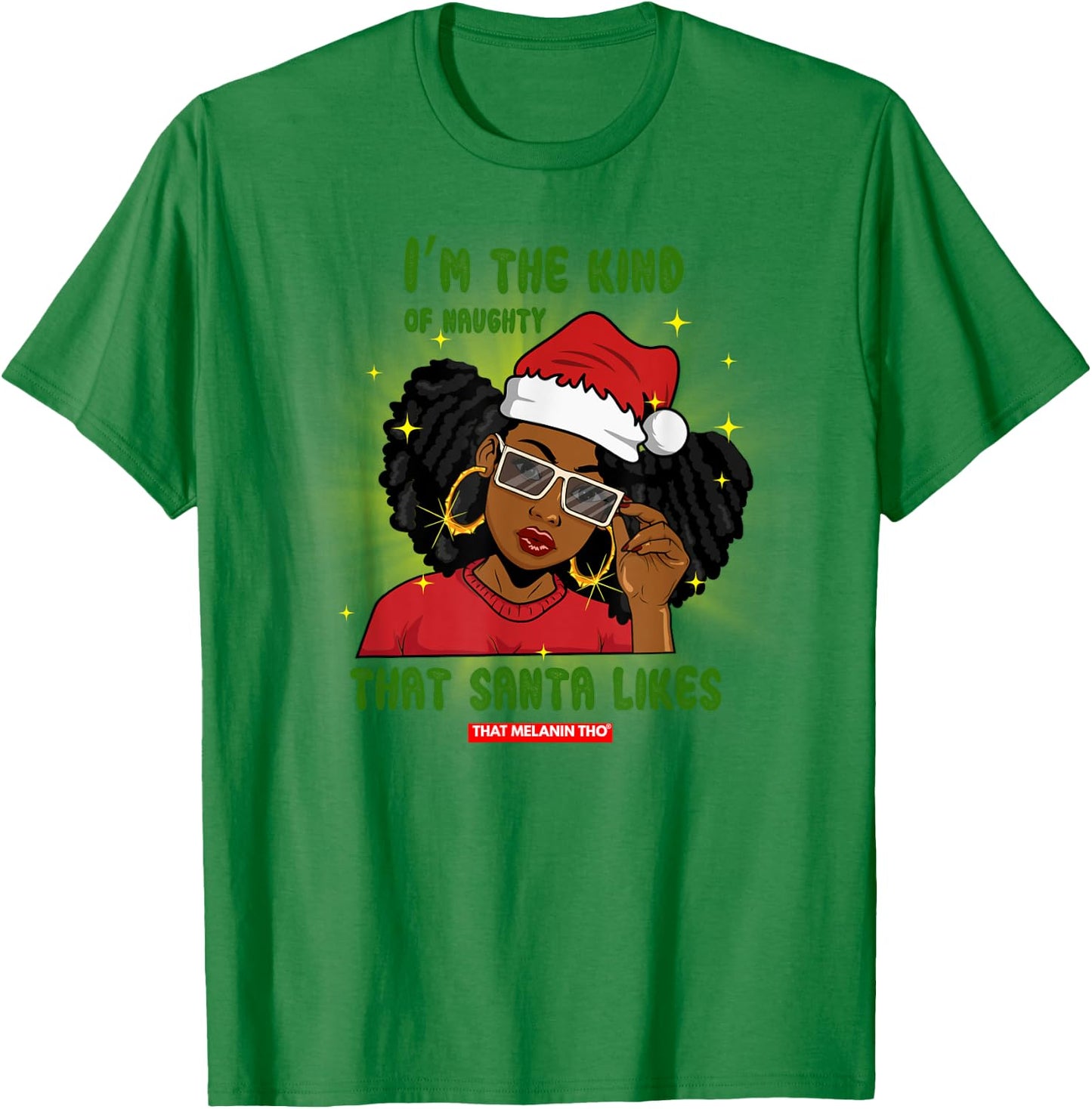 I'm The Naughty Santa Likes Black Afro Mrs. Claus Christmas Short Sleeve T-Shirt - T-Shirt | Irish Green