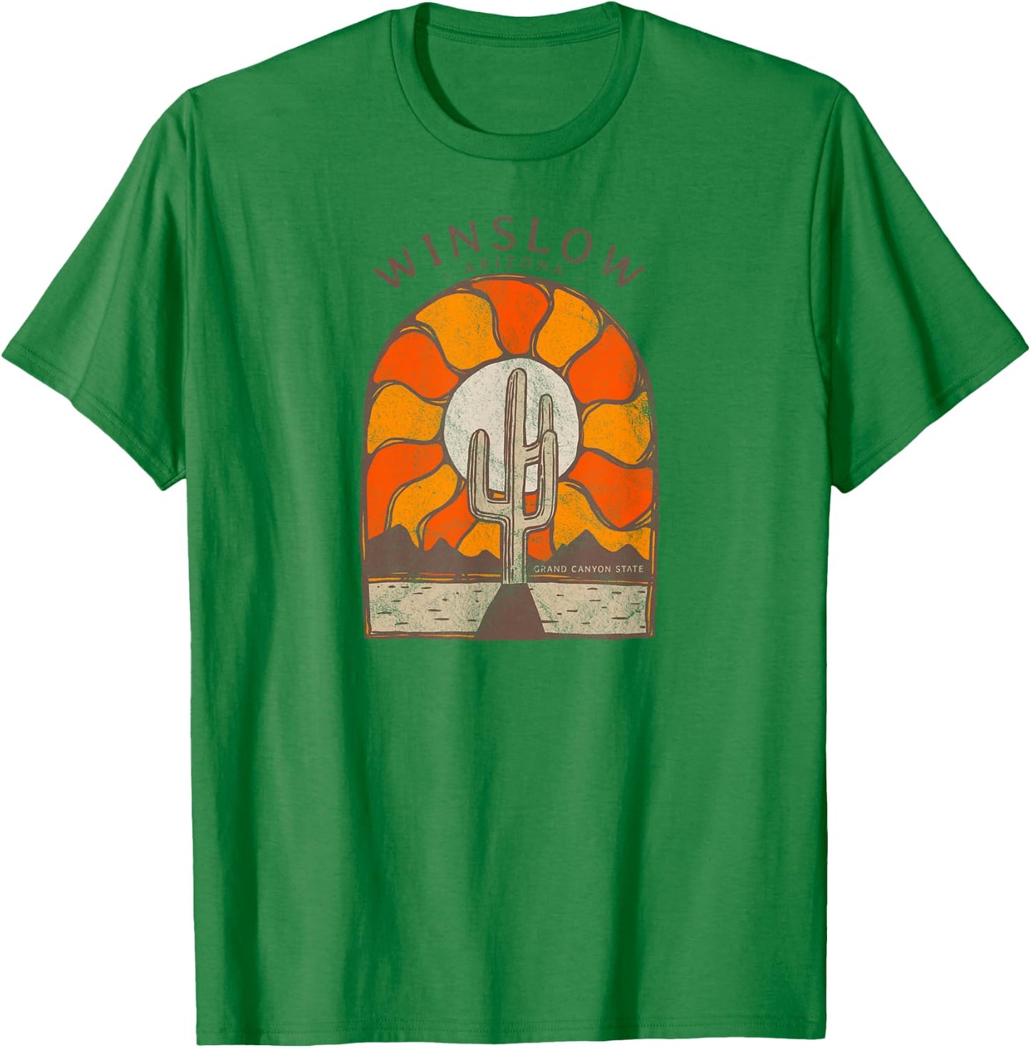 Vintage Retro Style Sunset Desert Landscape Winslow Arizona T-Shirt - T-Shirt | Irish Green