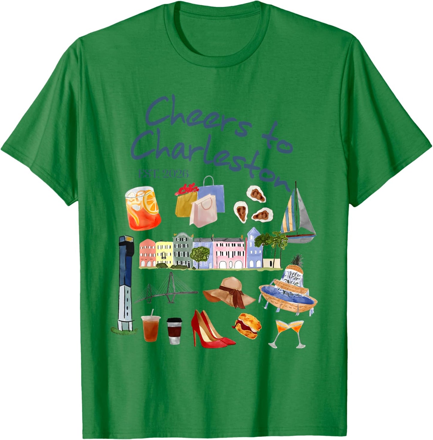 Bachelorette Party Bride Babe Cheers to Charleston Est. 2026 T-Shirt - T-Shirt | Irish Green