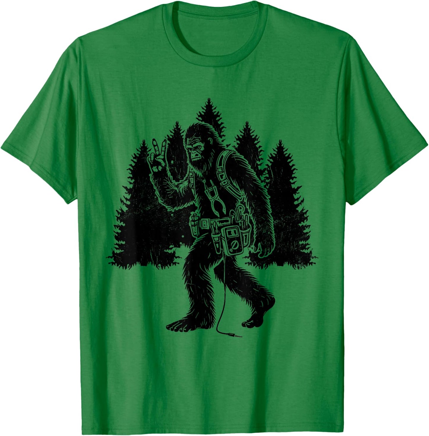 Funny Retro Bigfoot Lineman Electrician Sasquatch Lineworker T-Shirt - T-Shirt | Irish Green