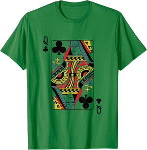 Queen Of The Clubs Playing Card Poker T-Shirt - T-Shirt | Irish Green