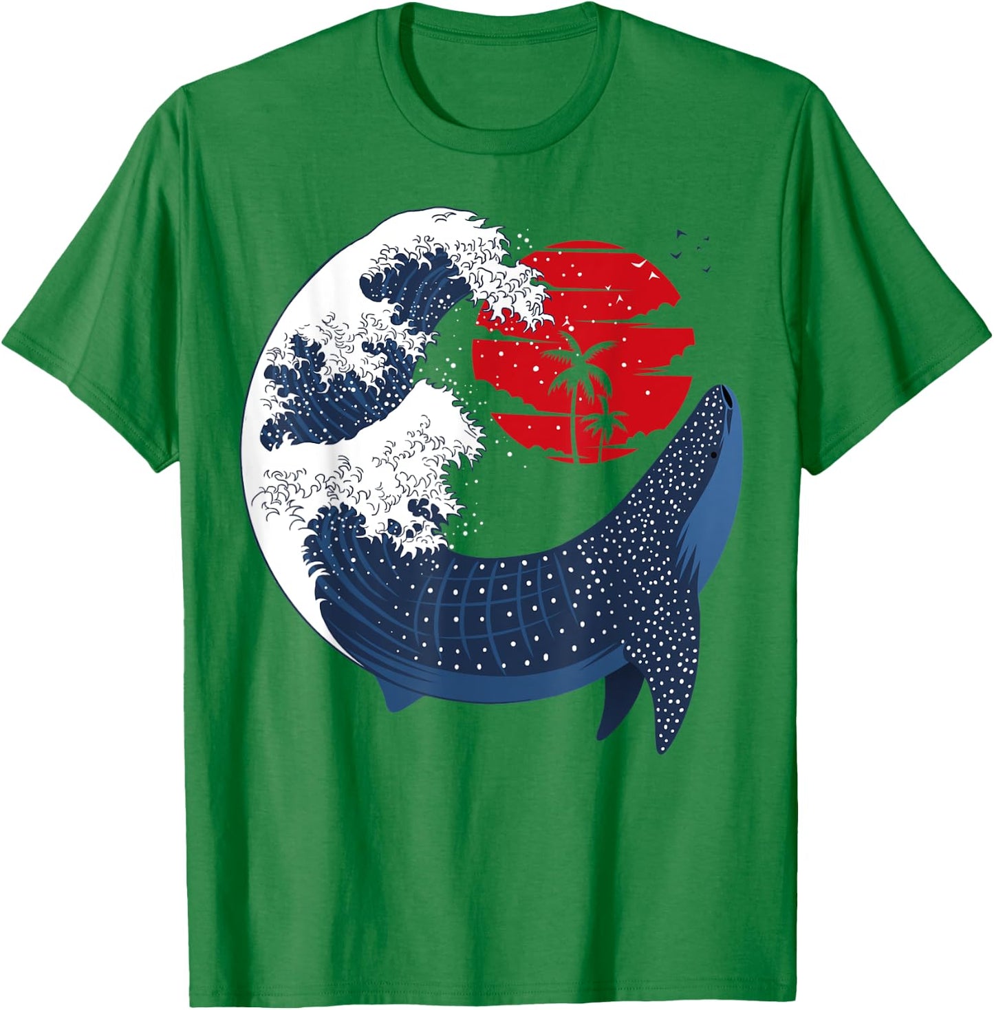 Large Shark Whale Japanese Wave T-Shirt - T-Shirt | Irish Green