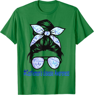Messy Bun Women Castlemans Disease Awareness Month T-Shirt - T-Shirt | Irish Green