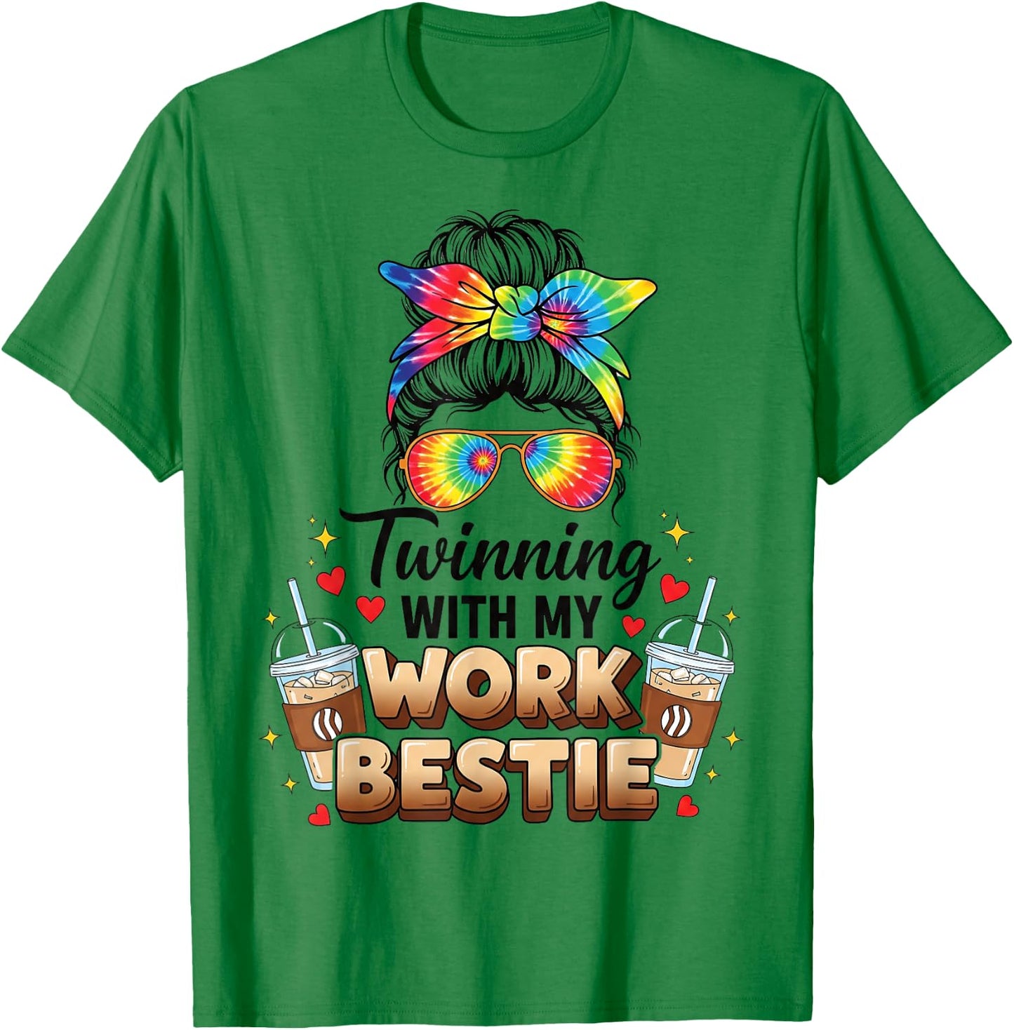 Twinning with My Work Bestie Funny Coffee Lover Matching T-Shirt - T-Shirt | Irish Green