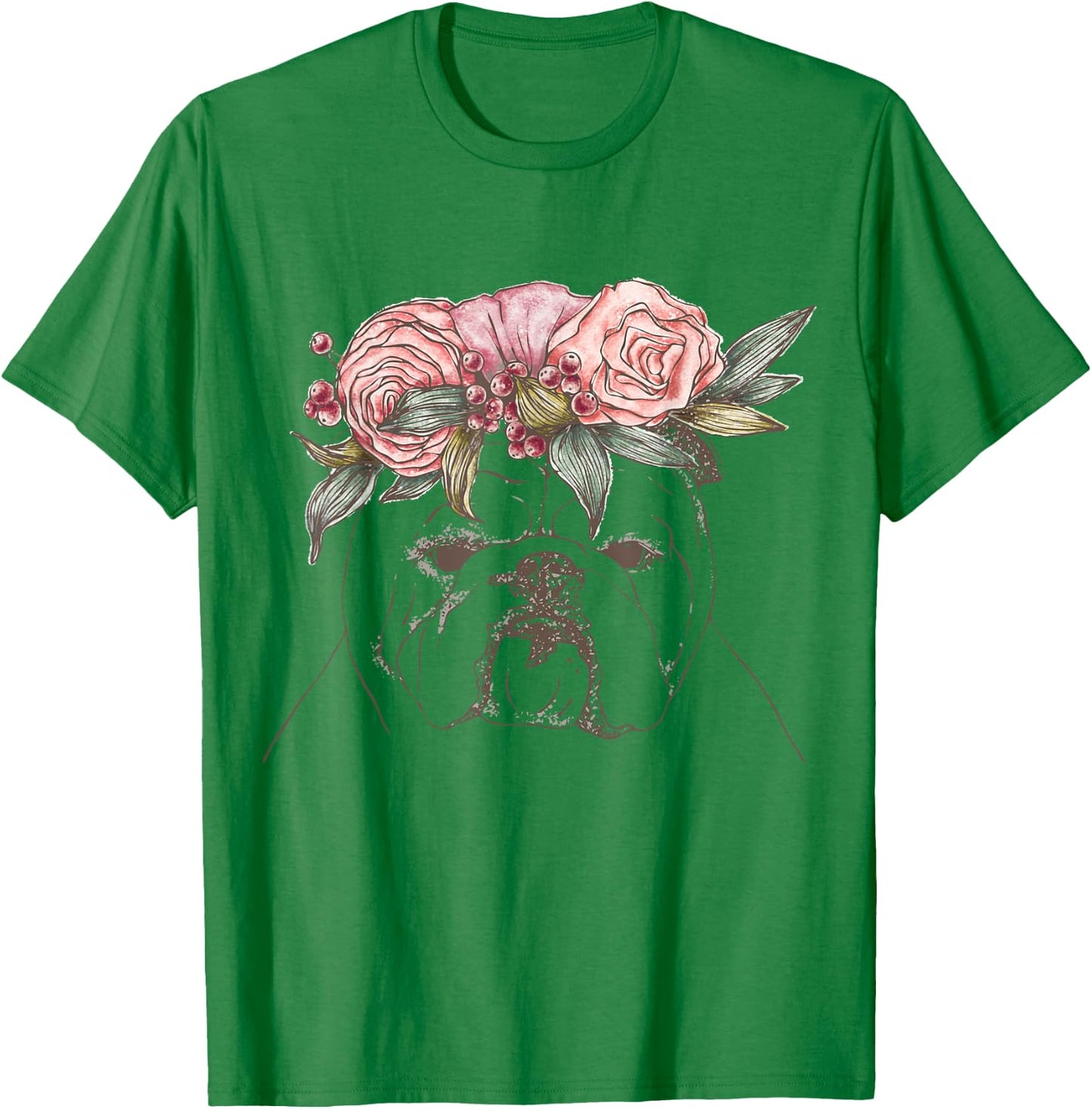 Outline with flowers English British Bulldog Women Girls Kids T-Shirt - T-Shirt | Irish Green
