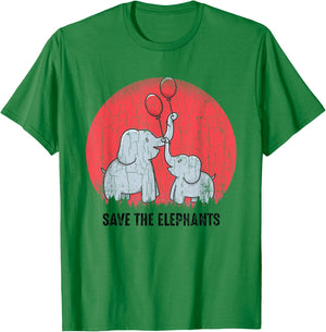 Save The Elephants Funny Elephant Lover Boys Girls Graphic T-Shirt - T-Shirt | Irish Green