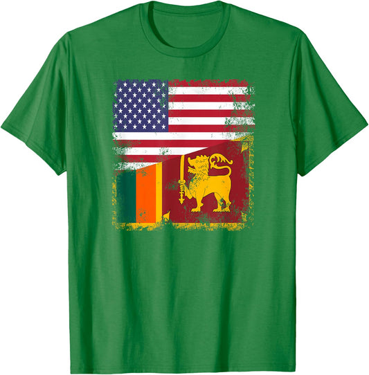 Half Sri Lankan Flag | Vintage Sri Lanka USA Gift T-Shirt - T-Shirt | Irish Green