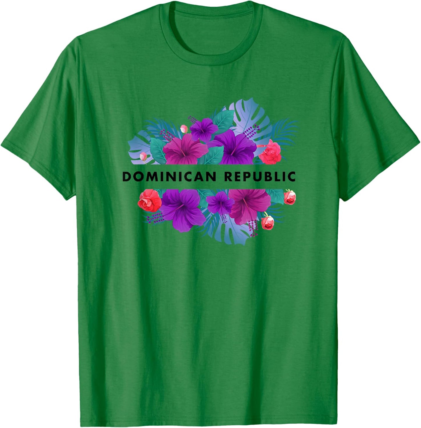 Flowers of Dominican Republic Black Text Vintage Boho T-Shirt - T-Shirt | Irish Green
