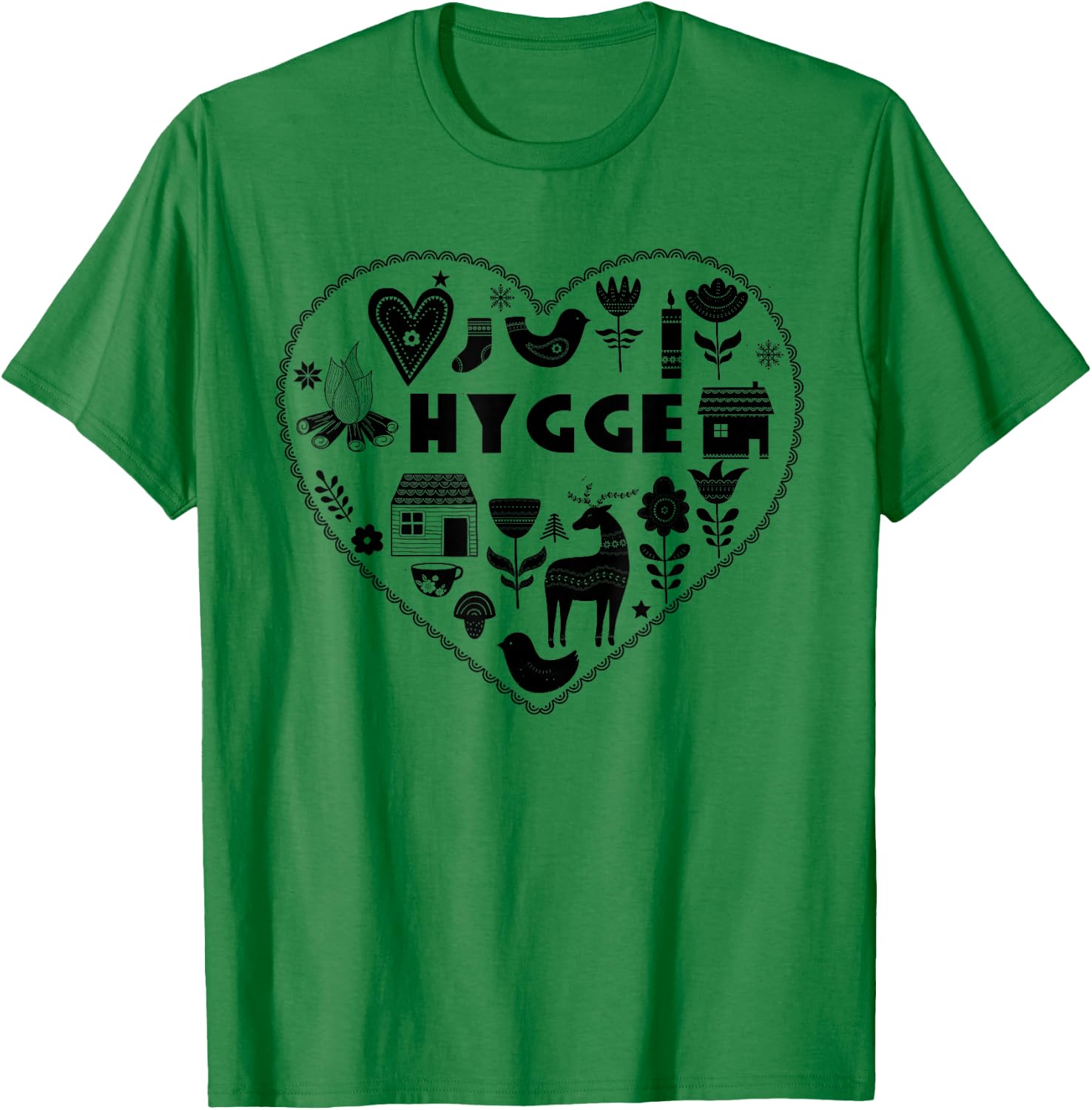 Hygge Heart Danish Cozy Symbols Scandinavian Art T-Shirt - T-Shirt | Irish Green
