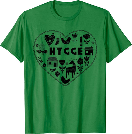 Hygge Heart Danish Cozy Symbols Scandinavian Art T-Shirt - T-Shirt | Irish Green